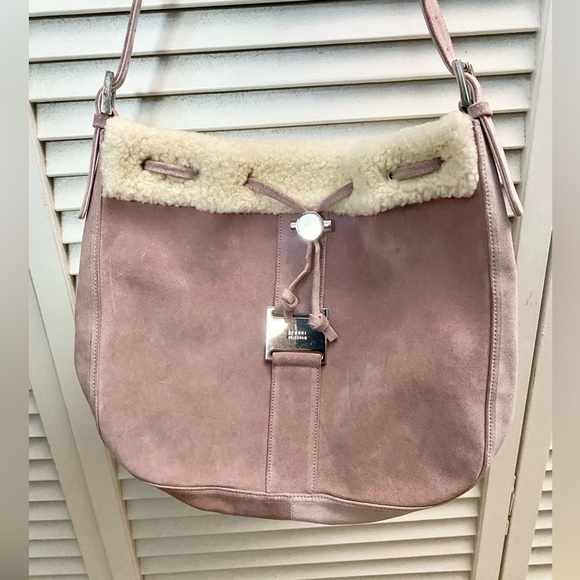 Stuart Weitzman Pink Suede Fur trim Hobo Shoulder Bag - Picture 2 of 7